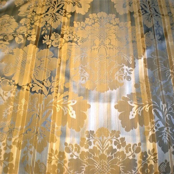 AQUA BLUE GOLD BEIGE DAMASK DRAPERY FURNITURE UPHOLSTERY FABRIC 72"L 50.5 "W - Picture 6 of 11
